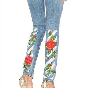 OFF WHITE Diag Roses Skinny Vintage Wash Jeans